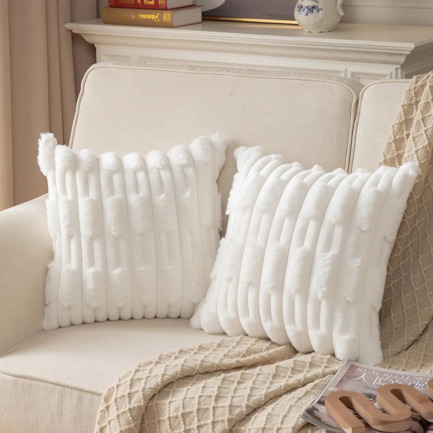 Striped Plush Fluffy Sofa Cushion 