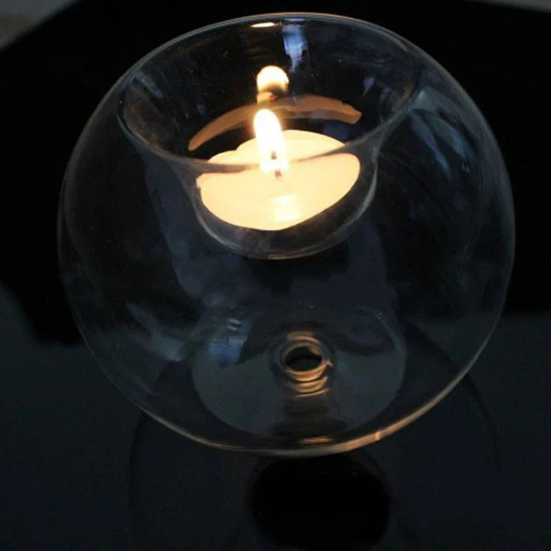 Round Clear Glass Candle Holder 