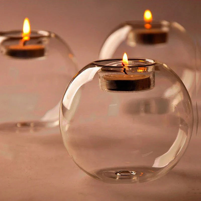 Round Clear Glass Candle Holder 