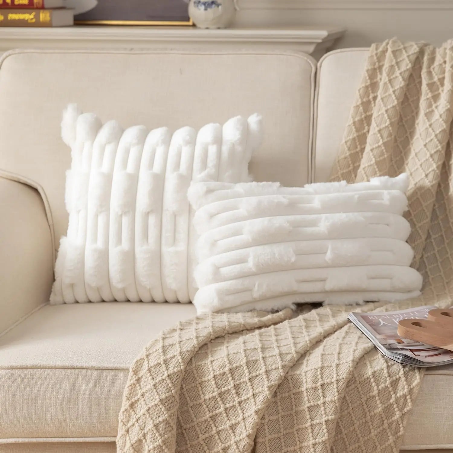 Striped Plush Fluffy Sofa Cushion 