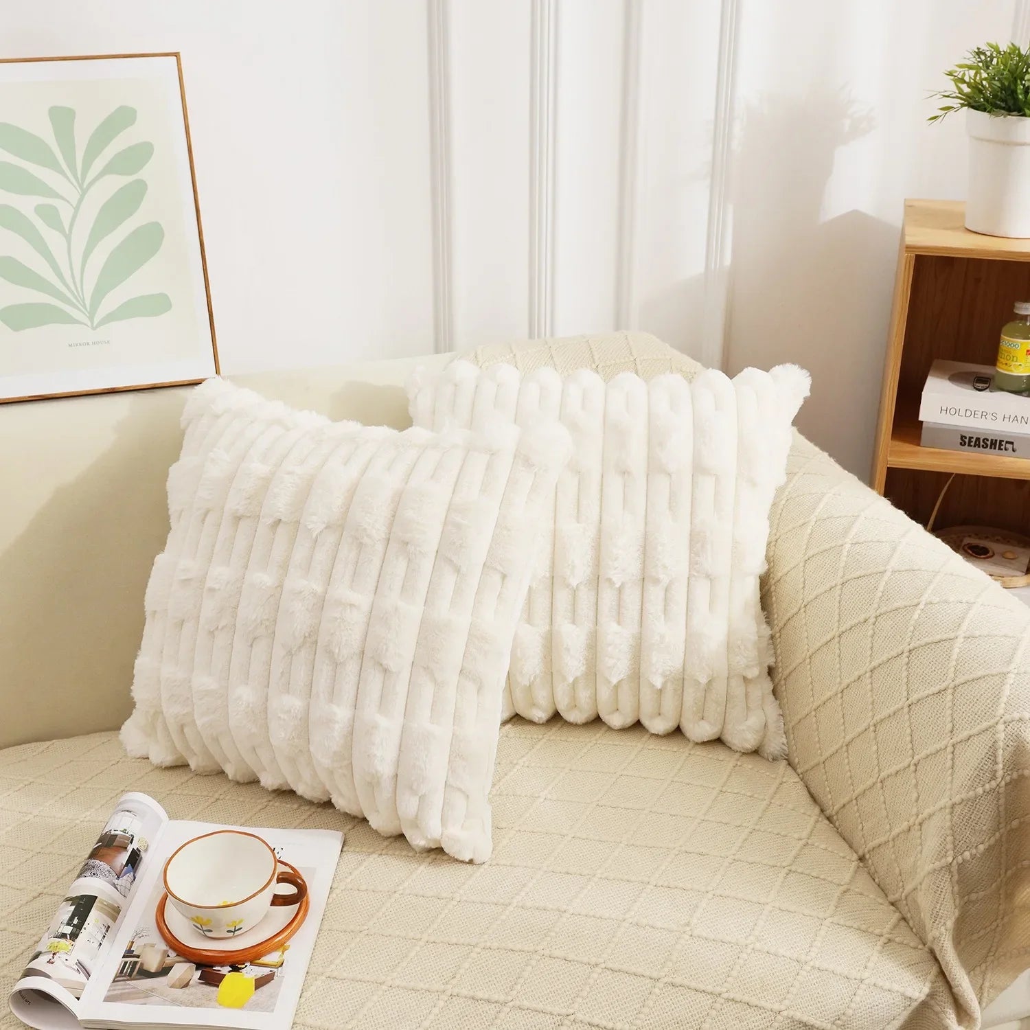 Striped Plush Fluffy Sofa Cushion 